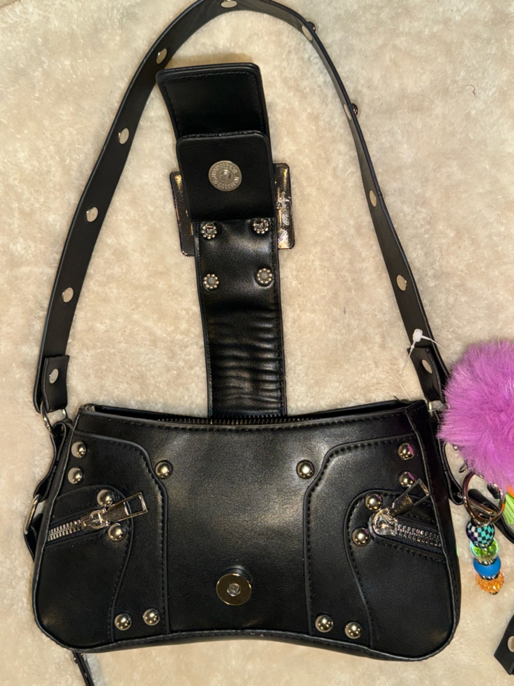 NWOT Black Silver Studded Buckle Zipper Accents Shoulder Bag Y2K Punk Whimsigoth - Picture 10 of 15